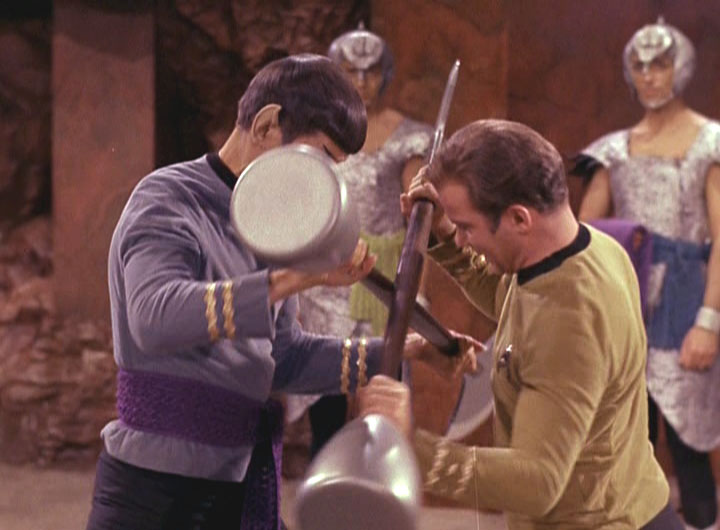 Kirk and Spock fighting to the death in the Kalifi
